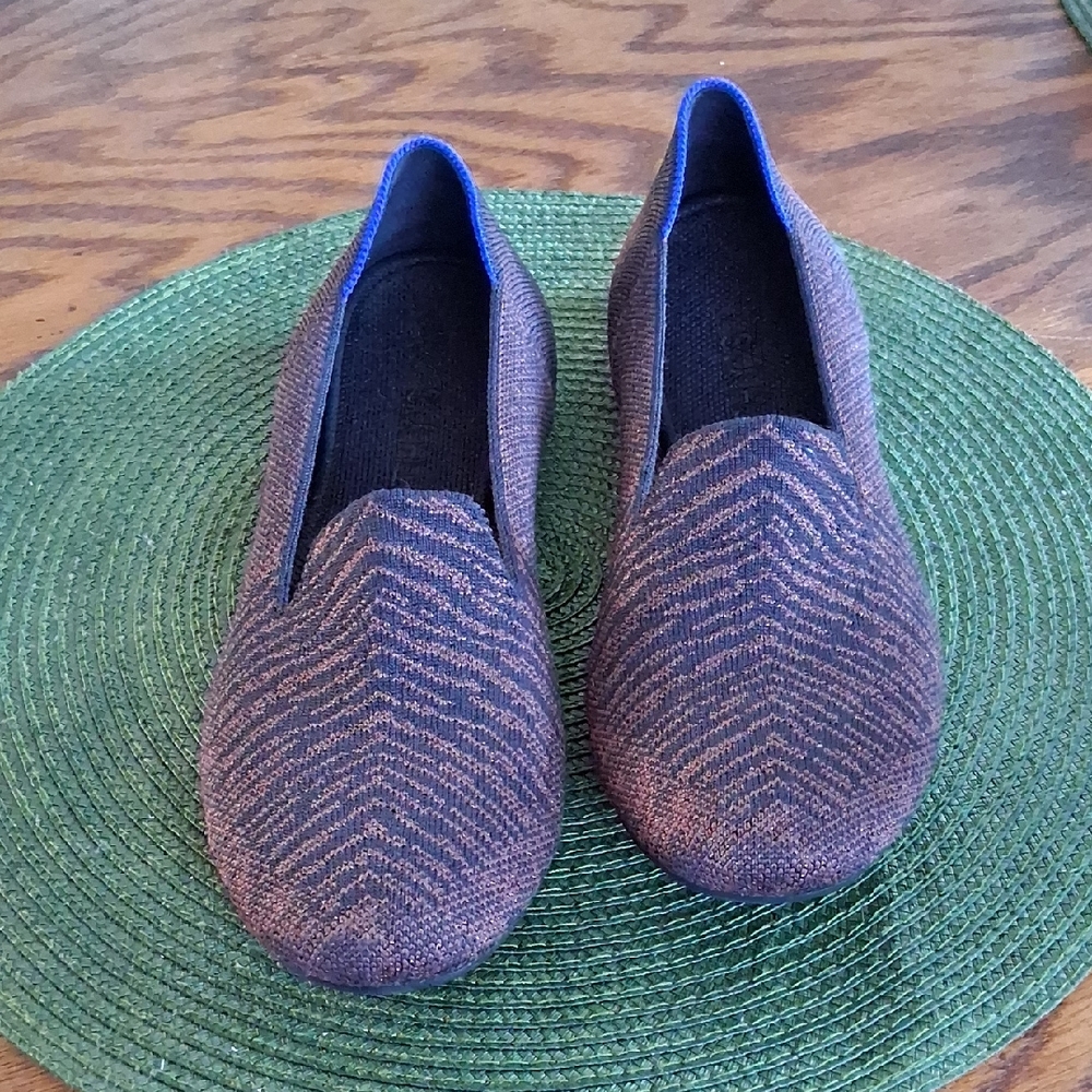 Rothy's The Loafer Retired Brown Black Metallic Print Knit Comfort Flats Size 10